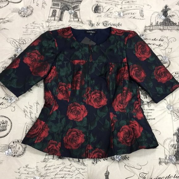 Nanette Lepore Rose Brocade Peplum Top - Picture 4 of 10